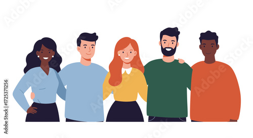 Diverse team embracing unity, celebrating friendship and collaboration in a modern professional setting, radiating positivity and teamwork, originally a scalable graphic