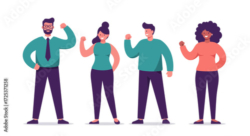Empowered diverse team celebrating success together, showcasing motivation and collaboration in a vibrant, modern style, ideal for business and teamwork themes