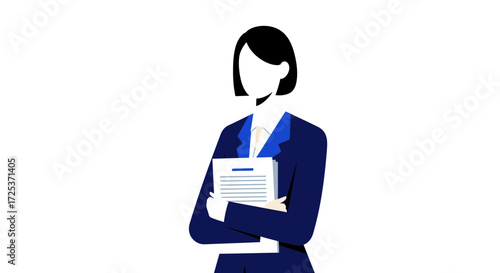 Confident businesswoman in professional attire, holding important documents, ready for success, demonstrating leadership and expertise, ideal for presentations