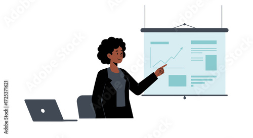 Confident business leader presenting growth strategies and data insights at company meeting, empowering team with vision and driving success, professional look