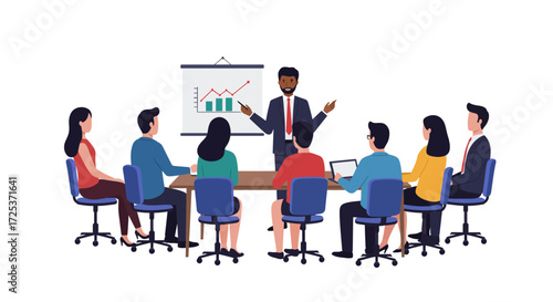 Engaging Business Presentation with Diverse Team Achieving Growth, Ideal for Corporate Communications and Professional Development Content, Modern Workspace Setting