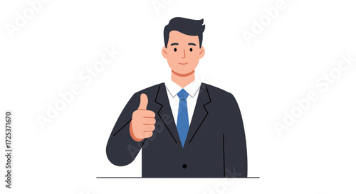 Confident businessman giving thumbs up gesture for approval, success, and agreement in the workplace, embodying trust, reliability, and positive leadership