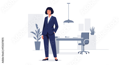 Confident businesswoman ready for success in her modern office, presenting a professional image of leadership and ambition for any business