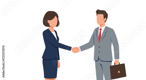 Professional businesswoman and businessman shaking hands, sealing a deal in a modern business setting for collaboration and partnerships with success