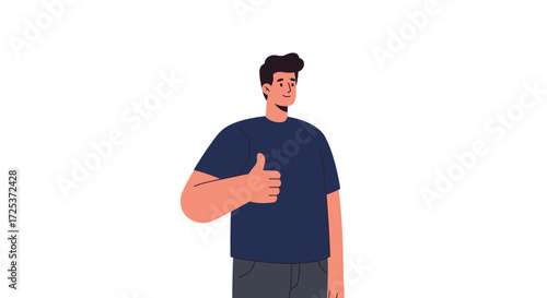 Enthusiastic young man gives a thumbs up gesture, symbolizing success, approval, and positivity in business and lifestyle contexts, perfect for branding and promotions