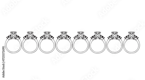 Collection of seven industrial metal hose clamps arranged in a row isolated on white vector