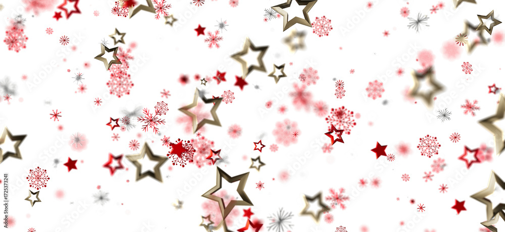 Naklejka premium Festive winter background with red and gold stars and snowflakes. Perfect for Christmas, New Year, and holiday designs.