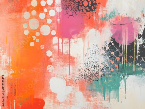 Abstract Coral Pink Teal Canvas Texture Painting Art