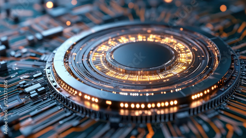 Wallpaper Mural High tech circuit board with glowing elements and intricate patterns, showcasing advanced Torontodigital.ca