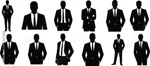 Business professional silhouettes, corporate figure icons, office worker vector set, formal attire graphics, executive posture art, workplace design pack, career symbols