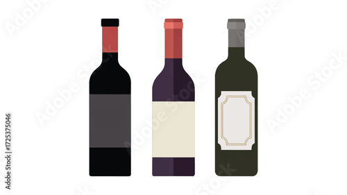 A minimalist illustration of three wine bottles arranged horizontally against a white background 