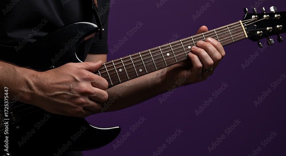 Fototapeta premium Hands holding guitar neck, dramatic editorial
