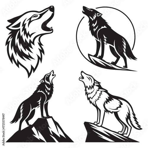 wolf vector illustration. Wolf - Graphic Elements. Coyote Wolf Mascot pack. Wolf. Wolf Character. Mascot Creative Design. Wolf Logo. Wolf silhouette. Wolf symbol.