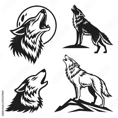 wolf vector illustration. Wolf - Graphic Elements. Coyote Wolf Mascot pack. Wolf. Wolf Character. Mascot Creative Design. Wolf Logo. Wolf silhouette. Wolf symbol.