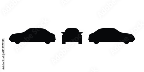 Car Silhouette Vector. Side and Front View Icons, Black Car Silhouette Set. Vehicle Vector Illustration