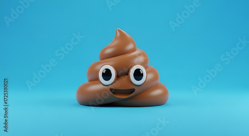 Poop emoticon on blue background
