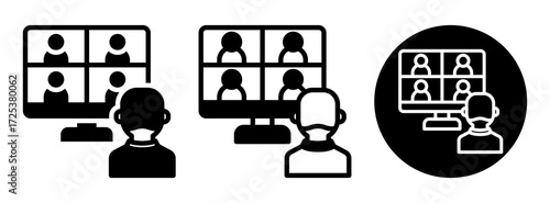 Online Conference Icon Collection Glyph & Mixed Style