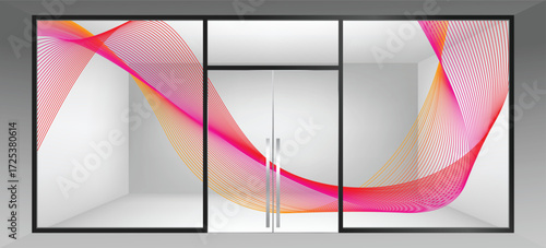 Abstract wave element for glass partition. Stylized wavy line art background.