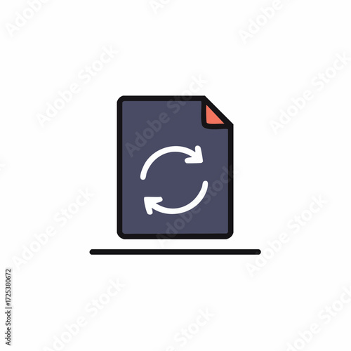 Refresh Document Flat Icon with Circular Arrows for Data Synchronization
