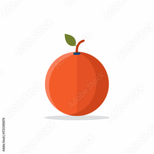 Simple flat design orange with stem and leaf clean vector illustration