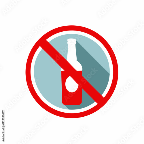 No alcohol sign with a bottle, flat design vector icon for prohibition and sobriety