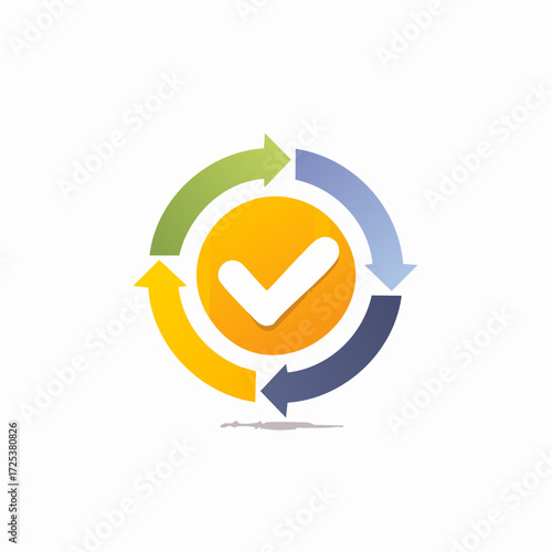 Circular Process Flow Chart with Checkmark and Arrows Indicating Progress