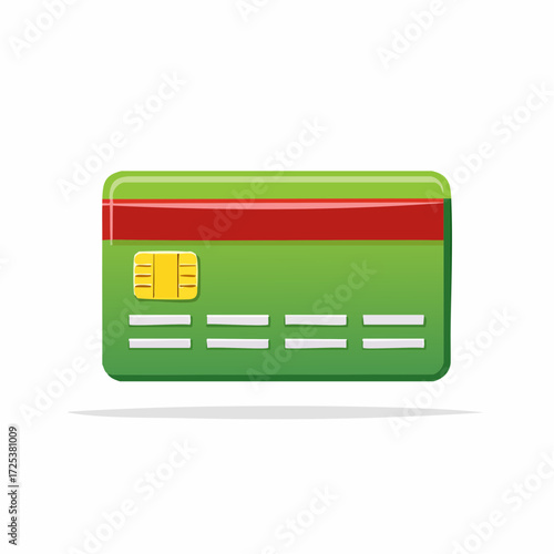 Vector illustration of a green payment card with chip for secure online transactions and digital finance.