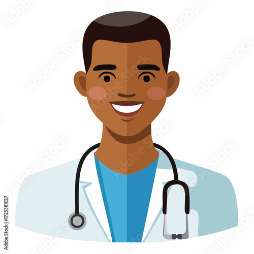Vector Portrait of a Smiling Male Doctor with Stethoscope Wearing a White Coat