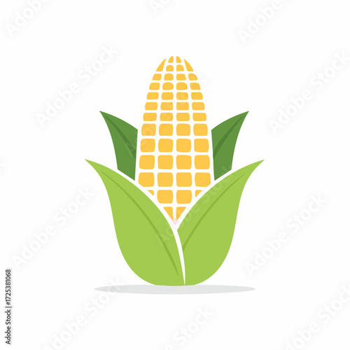 Stylized illustration of a ripe ear of corn with green husks