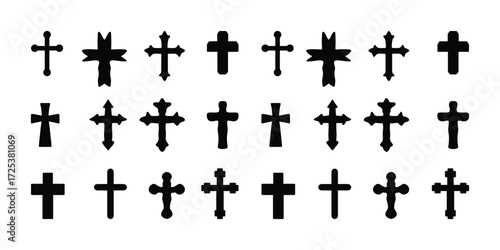 Cross Silhouette Collection. Christian Symbol Vector Set, Religious Cross Icons. Black Silhouette Vector Pack