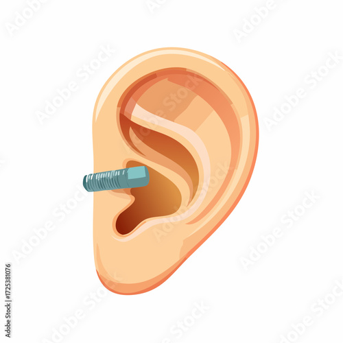 Human ear with a futuristic microchip implant symbolizing advanced technology, tracking, and listening