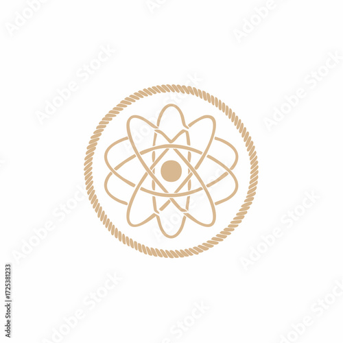 Abstract Atom Symbol Within Nautical Rope Circle Emblem