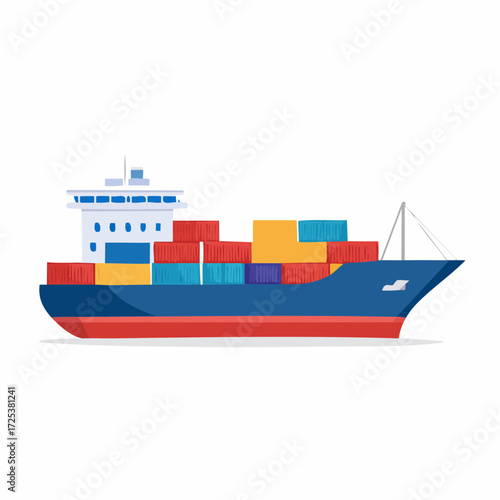 Cargo ship carrying containers for global trade and shipping, vector illustration