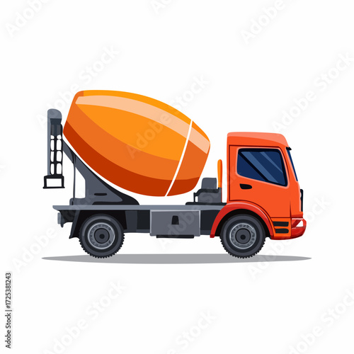 Orange concrete mixer truck construction vehicle for building industry vector illustration
