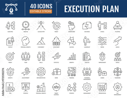 Execution plan line editable icon set. Vector
Illustration with Editable Strokes