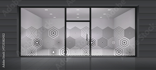 Hexagon pattern for glass graphic design. Artistic glass design for Residential and Commercial space. Decorative frosted window film.