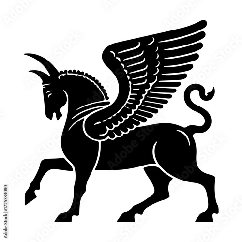 Mythical Winged Beast Silhouette, Winged Bull
