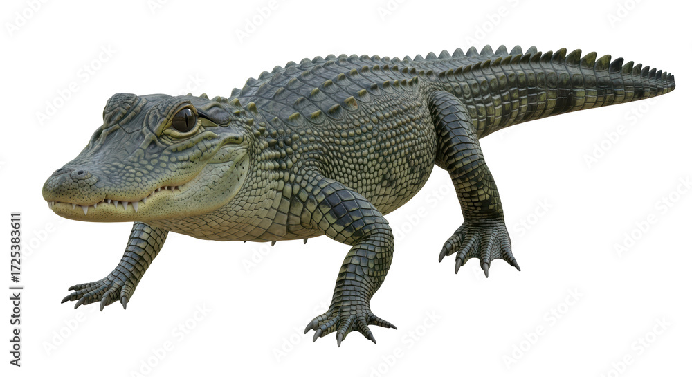 Naklejka premium Isolated Alligator Walking with an Unusually Textured Skin on a No Background Image