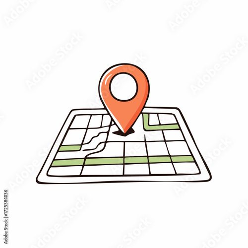 Cartoon map with location marker icon Navigation and travel concept illustration