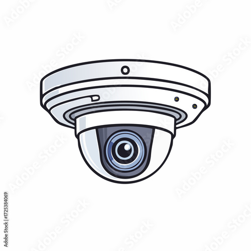 Isolated vector illustration of a ceiling-mounted dome surveillance camera, a symbol of modern security, protection, and video monitoring technology