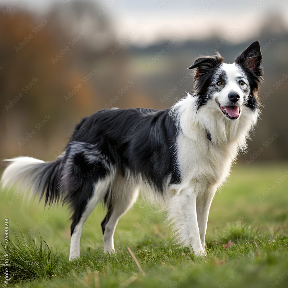 Fototapeta premium A Border Collie, intelligent and energetic herding dog breed, celebrated for agility, loyalty, trainability