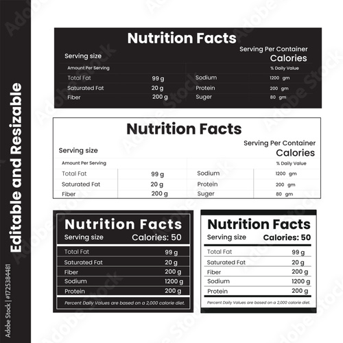 nutrition facts, nutrition facts label, nutrition list, package template, nutrition label, milk nutrition fact, data table ingredients calorie, layout design, vector, sugar, food information