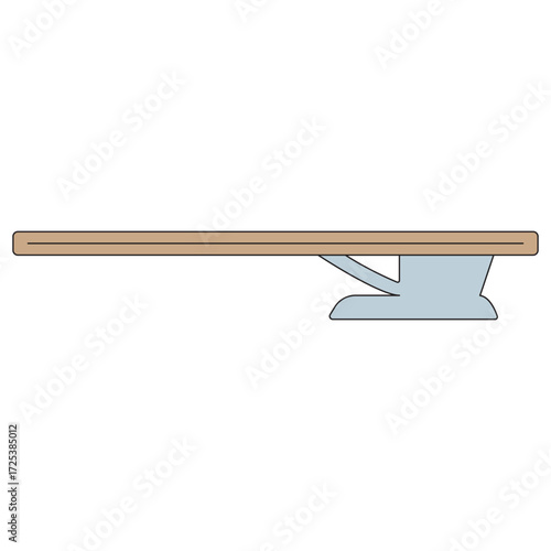 Flat vector diving board illustration with sleek side view, ideal for swimming pool graphics, summer recreation designs, aquatic sports icons, fitness training visuals, or creative leisure artwork.