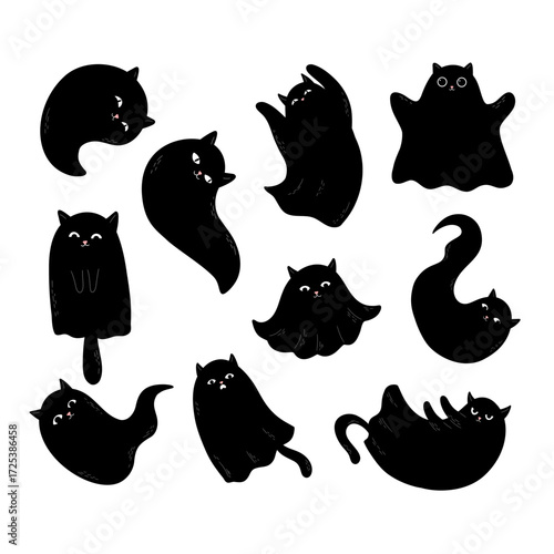 Black cats with ghostlike shapes