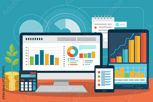 Accounting finance graphic report worker vector image