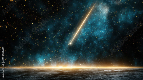 Stunning meteor shower illuminates night sky, surrounded by twinkling stars and cosmic beauty