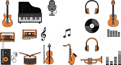 Collection of Musical Instruments and Audio Equipment Icons.