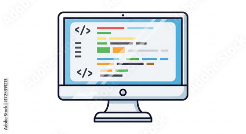 Computer screen showing code development with html tags for programming and software engineering project