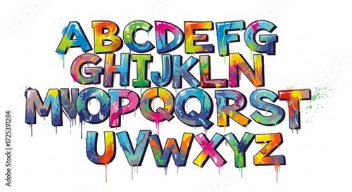Graffiti alphabet letters a to z vector illustration colorful spray paint font design for creative typography
