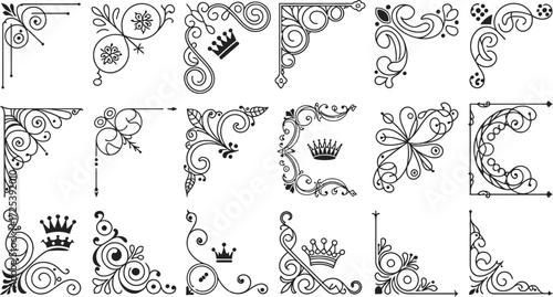 Set of vector corner elements for design and frame decorations